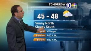 Glen says to expect sunshine in the Northern part of the region and clouds to the South.