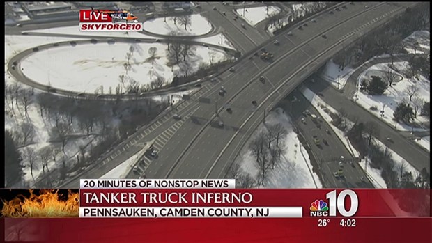 [PHI] Skyforce 10 Above Overturned Tanker Truck Traffic