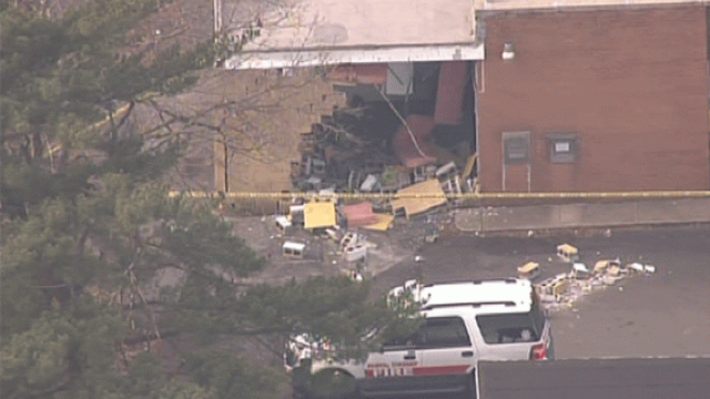 Truck Hits Biker, Then Building