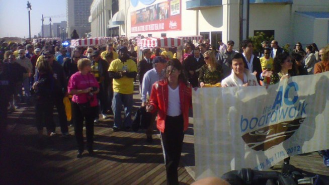 Nearly 200 people gathered in Atlantic City today to celebrate the reopening of the boardwalk two weeks after Hurricane Sandy.