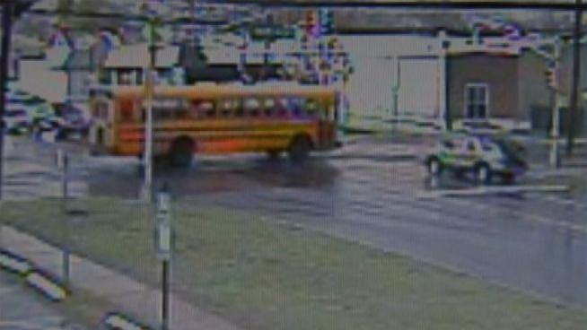 Surveillance video obtained by NBC 10 shows the frightening moments when a school bus and SUV collide in National Park, NJ. 11 people, including 9 students, were sent to the hospital with minor injuries and have since been released. The driver of the SUV refused treatment at the scene. The driver of the SUV admitted fault and is facing several charges. NBC10's Cydney Long reports.