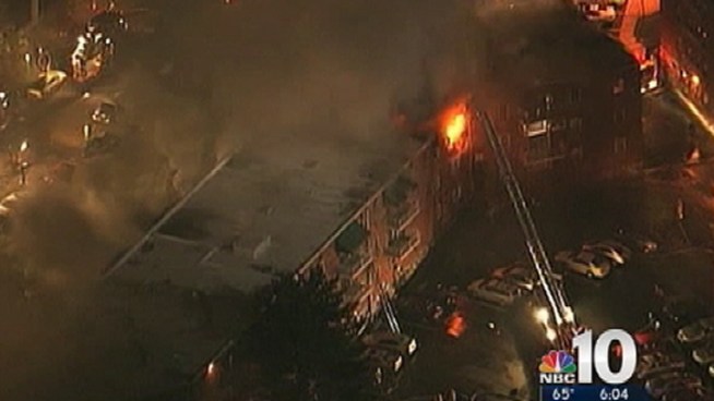 Seven people, including two firefighters are in the hospital and 32 people displaced after a 3-alarm fire at the Chelsea Condominiums complex . NBC10's Marisa Brahney reports.
