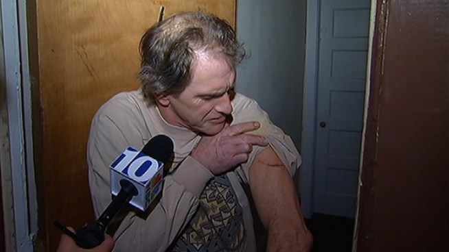 A Collingdale, Pa. man answered a knock at his door and was suddenly attacked by a man with a knife, according to police. Luckily, the man was prepared.