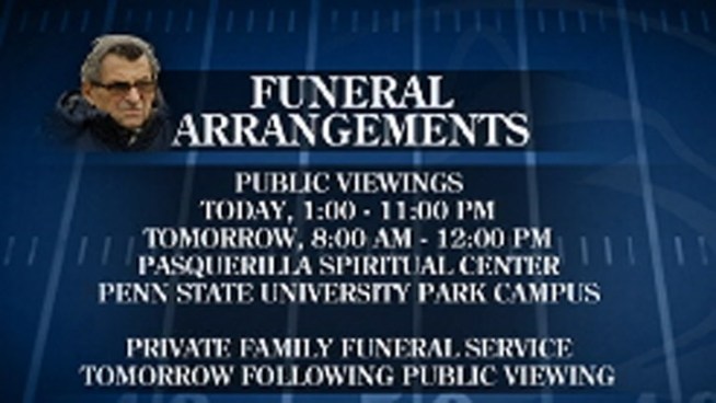 The latest on the funeral arrangements for legendary Penn State football coach Joe Paterno.