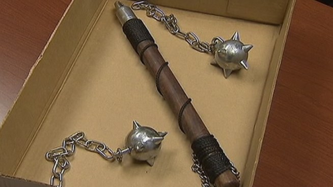 An Atlantic City Electric worker is beaten by a medieval-style weapon while on the job.