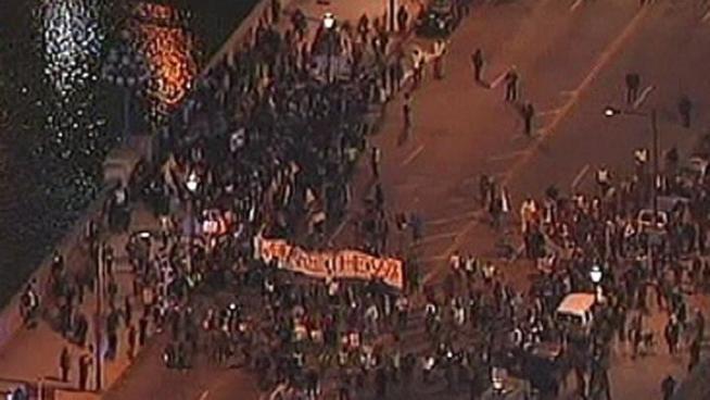 Twenty four protesters were arrested after blocking traffic, according to police.