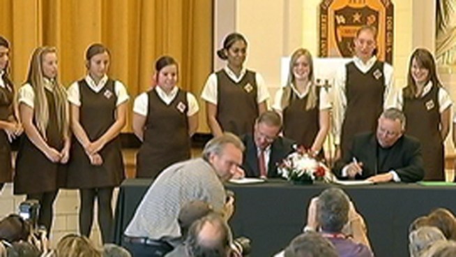 Archbishop Charles Chaput announced at a news conference Tuesday that starting Sept. 1, the private Faith in the Future Foundation will oversee 17 secondary and four special education schools. NBC10's Cydney Long spoke to students and faculty excited about the new management.