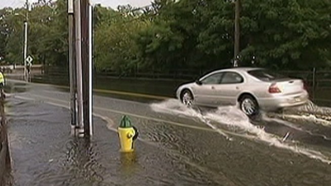 Heavy afternoon rain caused flooding in Galloway Township on Tuesday. NBC10's Ted Greenberg reports.