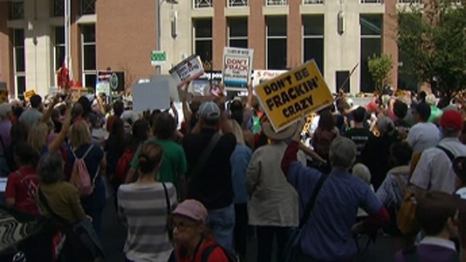 Hydraulic fracturing also known as fracking is causing a fight in Pennsylvania. While Governor Corbett promotes the process, anti-drilling activists say it hurts the environment. NBC10's Doug Shimell was at the Shale Gas Conference in center city as people outside protested the heated issue.