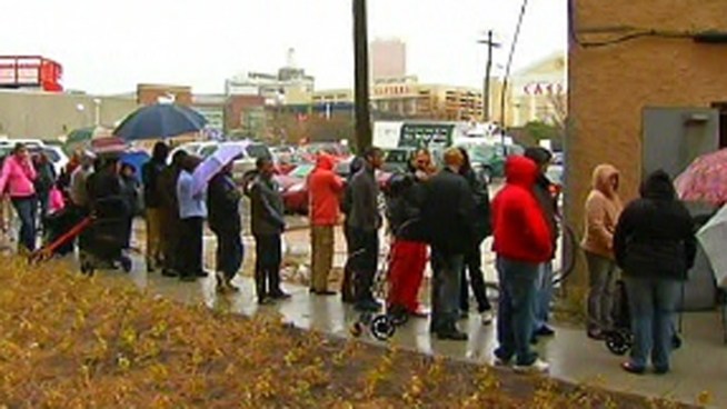 The Community Food Bank of South Jersey received double the turnout they expected on Monday as Sandy victims try to get back on their feet. People who say they used to donate to the food bank are now the ones in need. NBC10's Cydney Long reports.