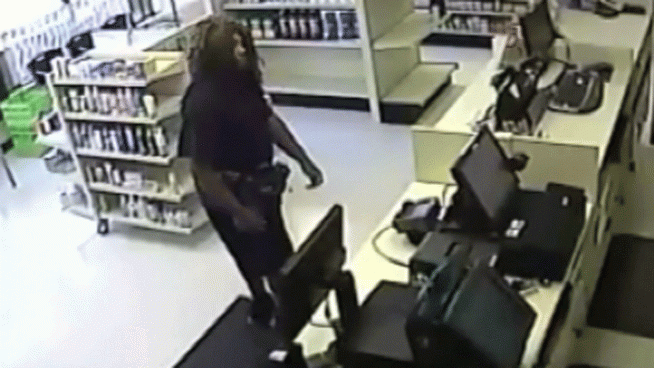 The Camden County Prosecutor's Office has released surveillance video of the man that police say tried to rob Jolin's Pharmacy on the 400 block of Sicklerville Road in Winslow Township, N.J. on Wednesday. Police say the pharmacist pulled out a gun and fired off several shots, scaring the man away.