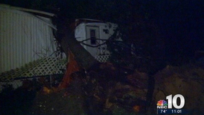 Violent storms sweep through South Jersey, damaging two mobile homes, but causing no injuries.  NBC10's Claudia Rivero assesses the damage.