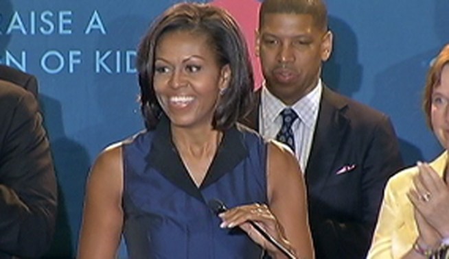 First Lady Michelle Obama made a stop in Hunting Park on Wednesday to announce major backing for her 