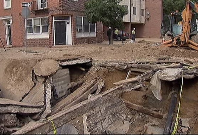 First a water main break sends residents of South Philadelphia from their homes.  Now, a sinkhole at the same spot has swallowed up the street.  NBC10's Denise Nakano checked out the situation.
