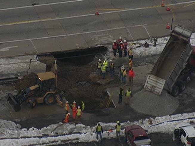 A gaping sinkhole shut down Route 202 in both directions near the <a title=