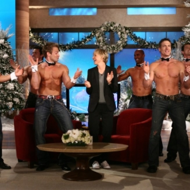 Ellen Tries To Court Clooney With Chippendales Dancers