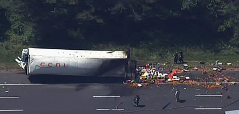 A Florence Township, NJ firefighter is fighting for life after a tractor-trailer goes up in flames on 295.  Six other firefighters were treated and released from the hospital.