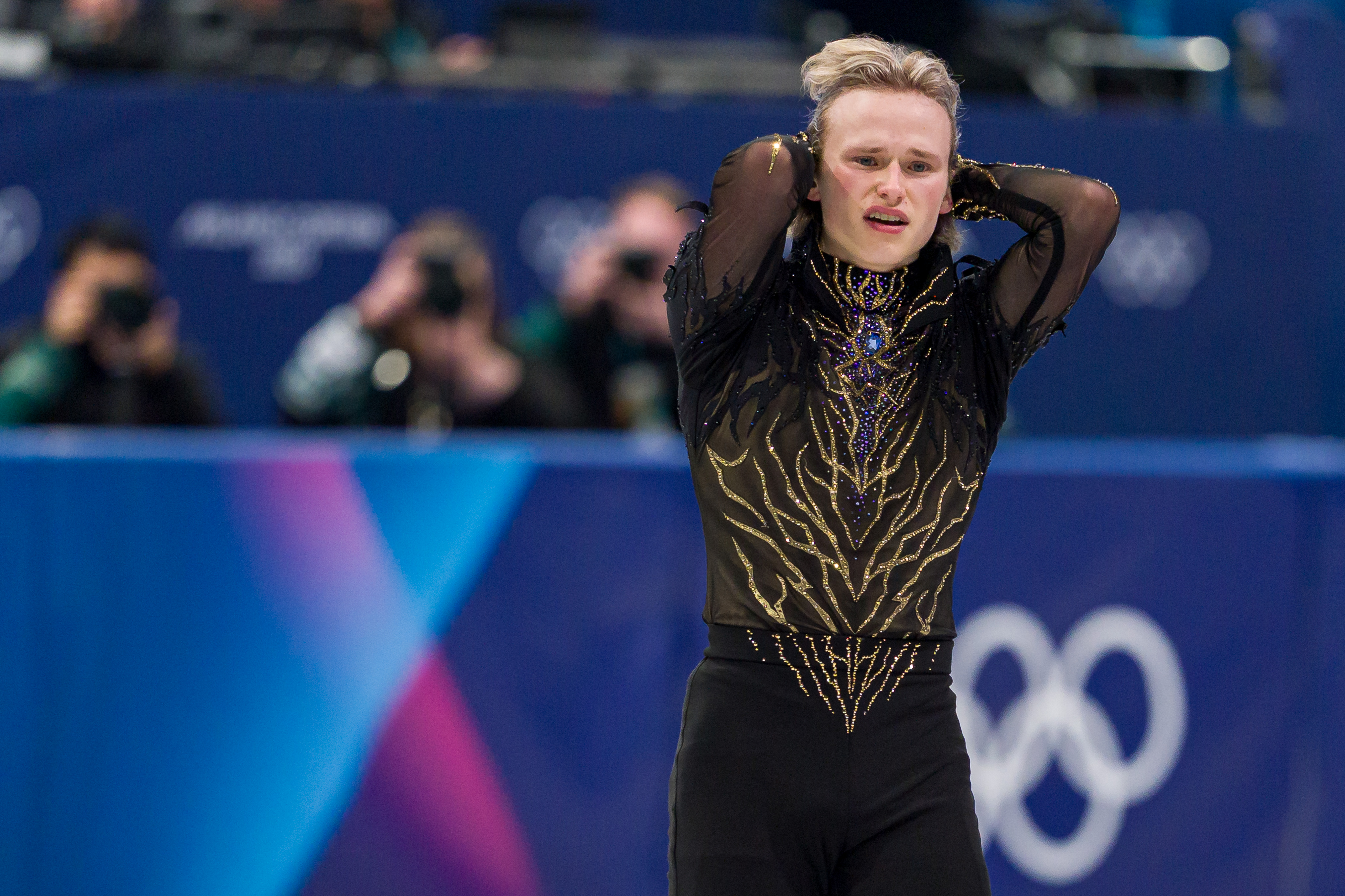 Ilia Malinin of Team United States looks dejected after competing in the Men Single Skating event.
