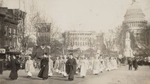 Nurses marched in support of the suffrage movement, March 3, 1913, near Capitol Hill, Washington, D.C. A century later, women would once more find themselves on the street to march against anti-women policies.