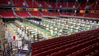 The city has established a field hospital inside Temple's Liacouras Center in case it's needed for a surge in patients.