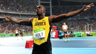 In this Aug. 18, 2016, file photo, Usain Bolt from Jamaica celebrates after crossing the line to win the gold medal in the men's 200-meter final during the athletics competitions of the 2016 Summer Olympics at the Olympic stadium in Rio de Janeiro, Brazil.