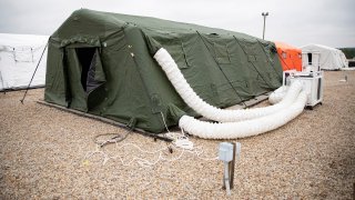 large tents The 82nd Airborne Division has established to provide accommodations for up to 600 soldiers