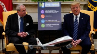 President Donald Trump speaks during a meeting about the coronavirus response with Gov. Phil Murphy, D-N.J., in the Oval Office of the White House, Thursday, April 30, 2020, in Washington.