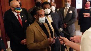 Pennsylvania state Rep. Summer Lee, a Democrat from Pittsburgh, speaks with reporters in the Pennsylvania Capitol in Harrisburg, Pennsylvania, June 8, 2020. Lee and other Democrats commandeered the state House rostrum on Monday to press for movement on bills to change police procedures and accountability.