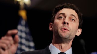 FILE- In this June 20, 2017, file photo, Jon Ossoff speaks in Atlanta.