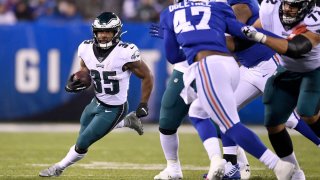 Boston Scott #35 of the Philadelphia Eagles runs the ball against the New York Giants during the second quarter in the game at MetLife Stadium on December 29, 2019 in East Rutherford, New Jersey.