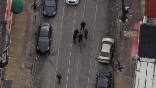 Police officers at a shooting scene in North Philadelphia