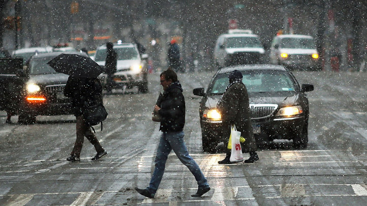 Snow Streets Traffic Pedestrians