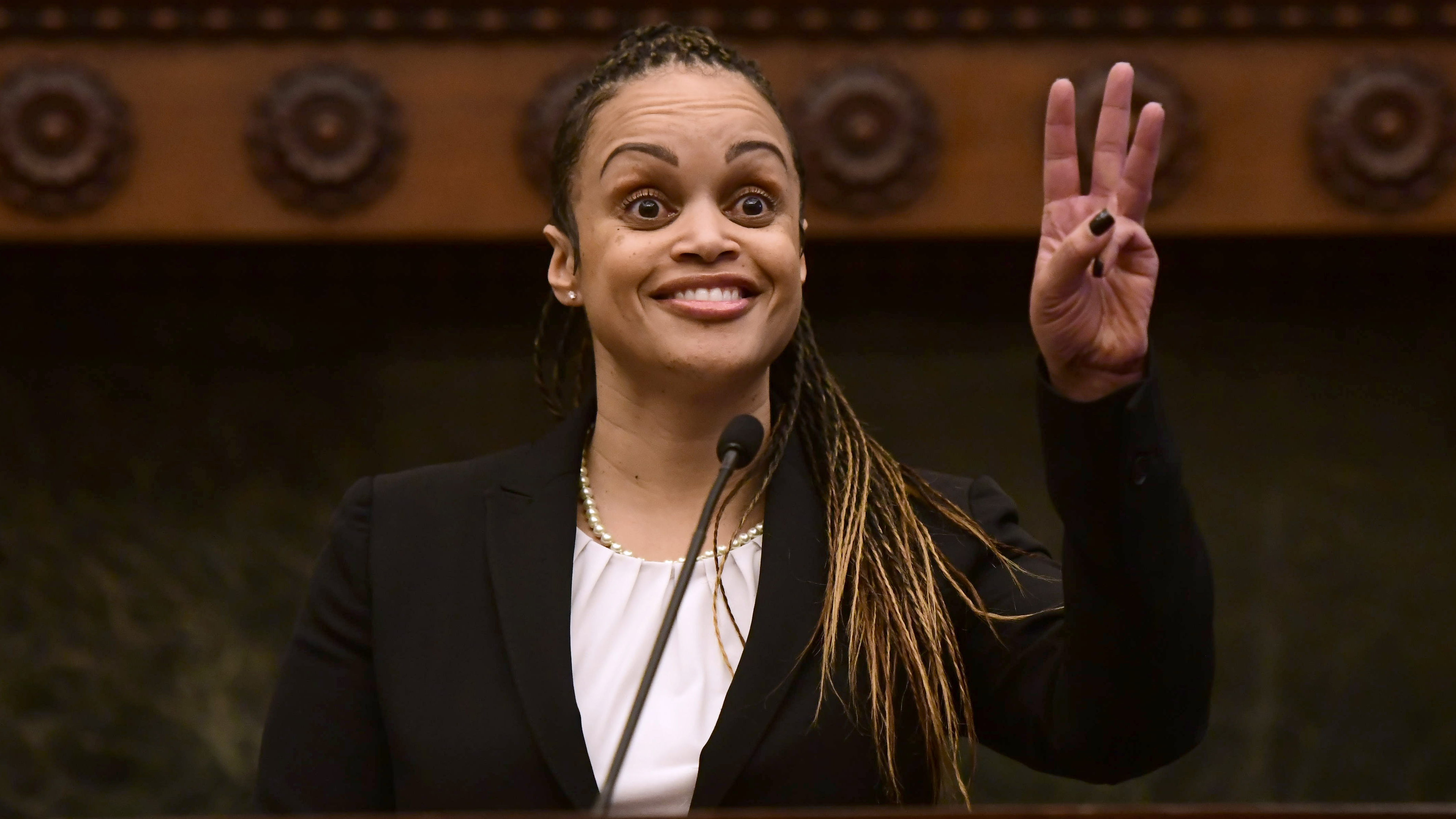 Danielle Outlaw at a press conference where she was introduced as the new Police Commissioner on December 30, 2019 in Philadelphia, Pennsylvania. 