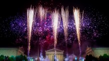 Fireworks exploding over Philadelphia Museum of the Art