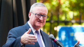 Mayor Jim Kenney Speaking at a podium outdoors.