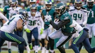 Philadelphia Eagles wide receiver J.J. Arcega-Whiteside (19) catches a pass during the National Football League game between the Seattle Seahawks and Philadelphia