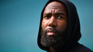 Malcolm Jenkins #27 of the Philadelphia Eagles looks on prior to the game Miami Dolphins at Hard Rock Stadium