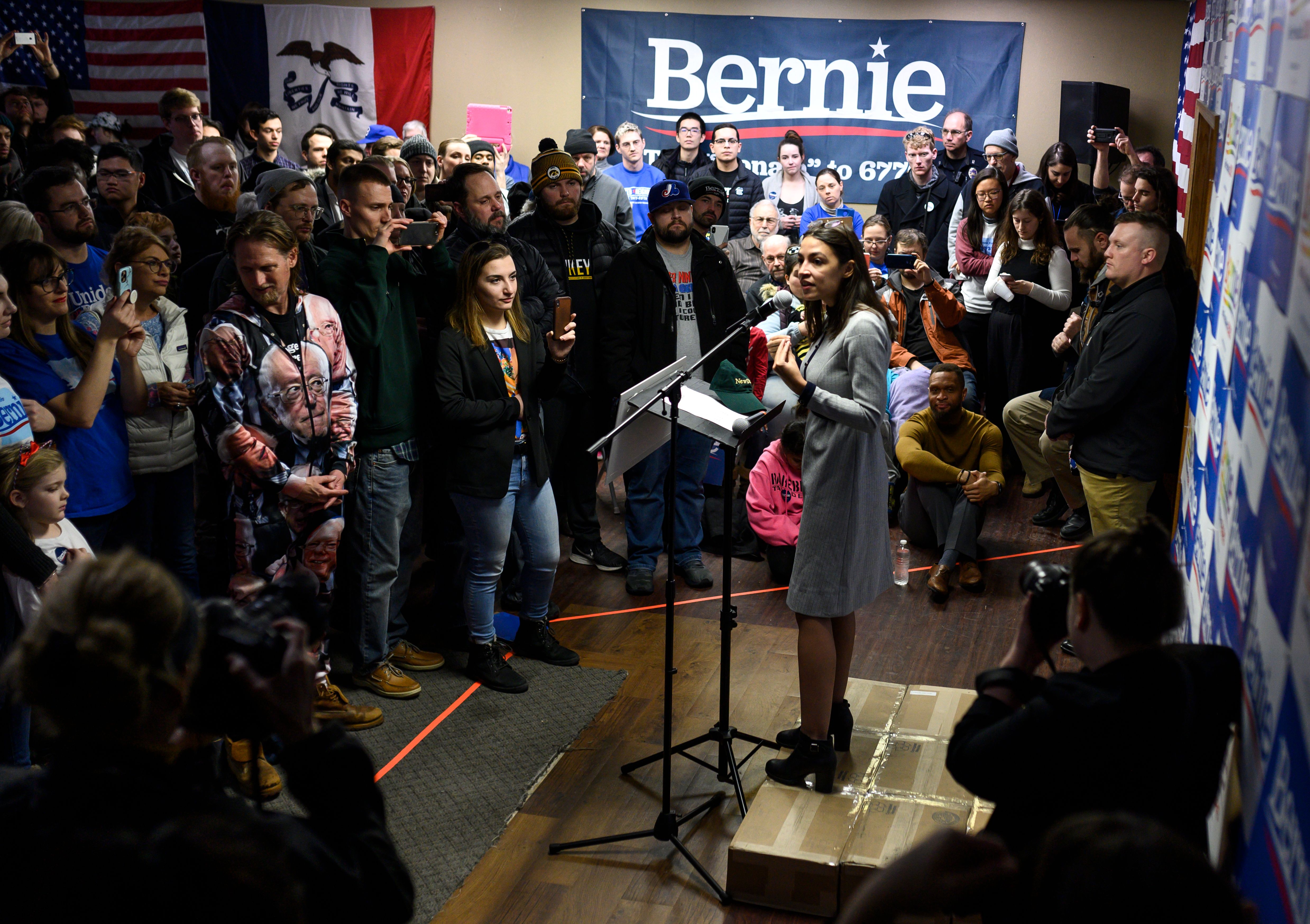 US.. Rep. Alexandria Ocasio-Cortez, D-N.Y., speaks at the Bernie Sanders presidential campaign field office in Cedar Rapids, Iowa, on Jan. 25, 2020.