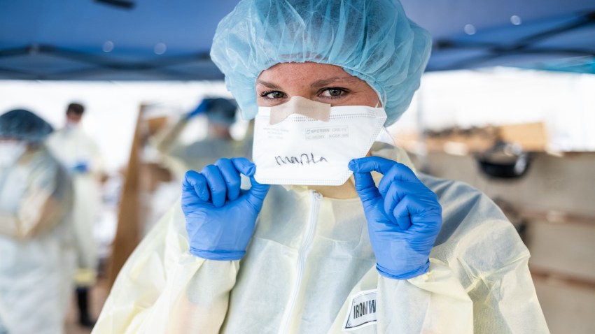 Medical worker wearing a face mask