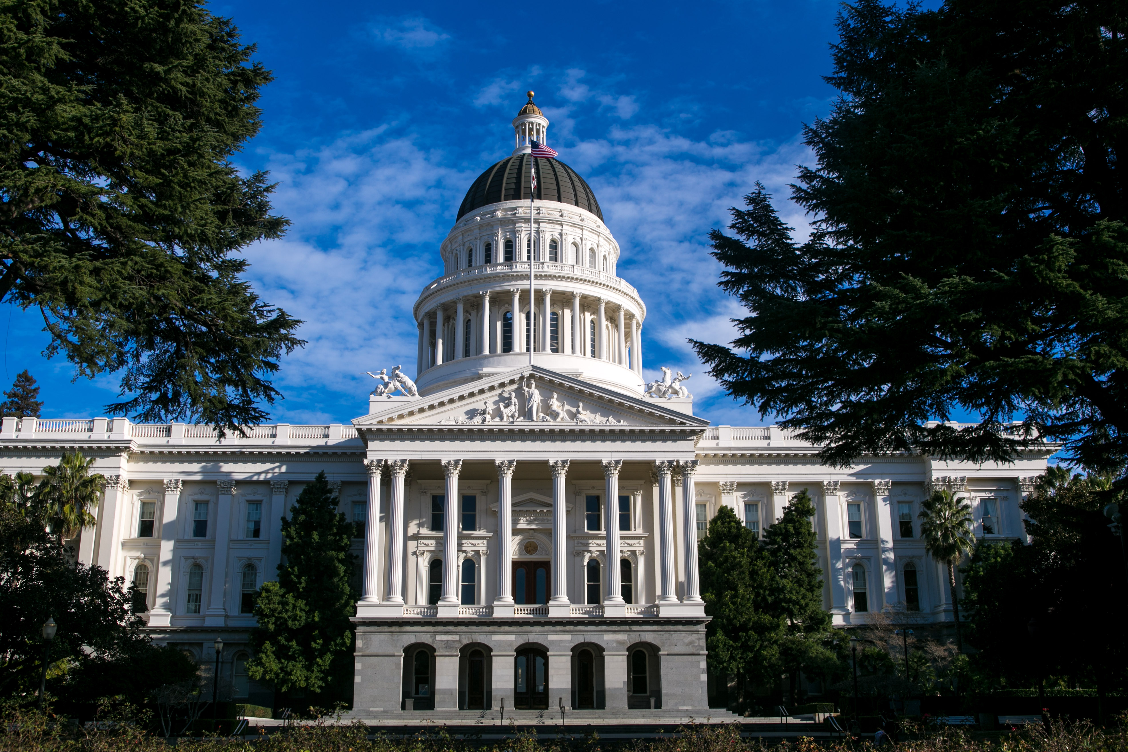 The dome and exterior of the State Capitol building in California