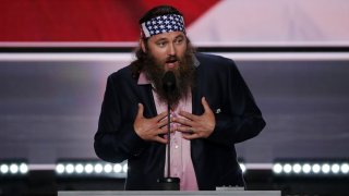In this July 18, 2016, file photo, television personality and CEO of Duck Commander, Willie Robertson, speaks on the first day of the Republican National Convention at the Quicken Loans Arena in Cleveland, Ohio.