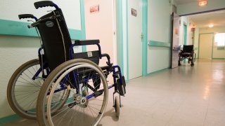A wheelchair in a nursing home.
