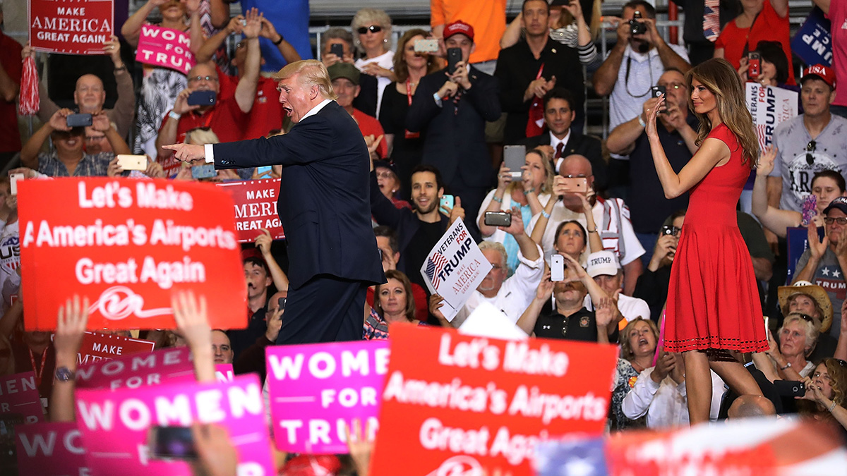 President Donald Trump and Melania Trump held a campaign-style rally in Melbourne, Florida, on Feb. 18, 2017, less than a month into his term. 