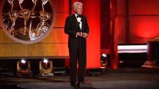 Alex Trebek speaks at the 44th annual Daytime Emmy Awards in 2017