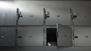 Morgue in hospital, low angle view