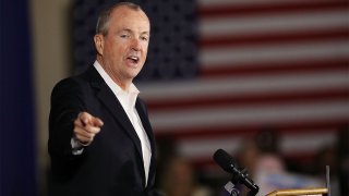Democratic Gov. Phil Murphy speaks at a rally in Newark, New Jersey.