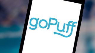 In this photo illustration the goPuff logo is seen displayed on a smartphone.