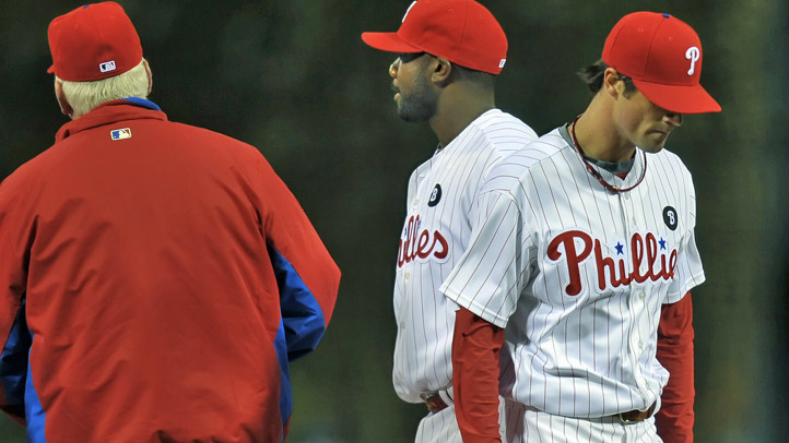 Hamels Walks Off Mound