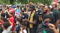 Marchers on a city street