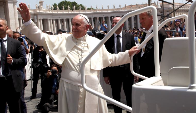 Pope francis Waves Pope Mobile